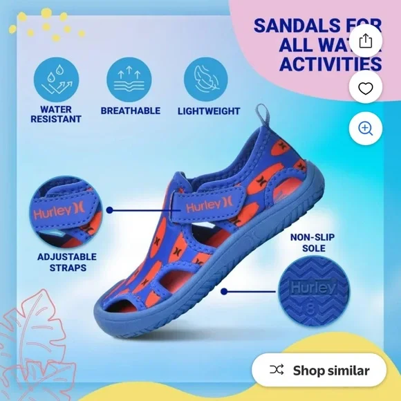 Hurley Toddler Blue Red Kona Surfboard Water Shoes - Picture 6 of 7